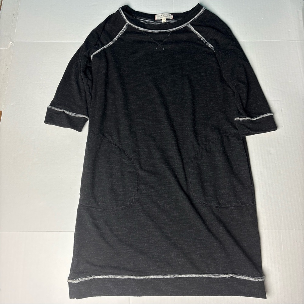Max Studio Weekend Women’s Small Sweatshirt Dress Black Pockets Rayon Blend